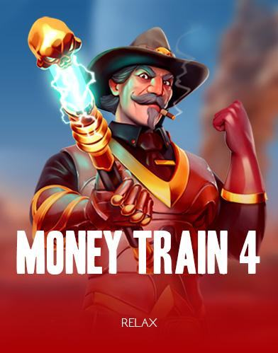 Money Train 4 slot game featuring a character dressed in a suit and hat holding a lightning bolt, giving a powerful superhero appearance