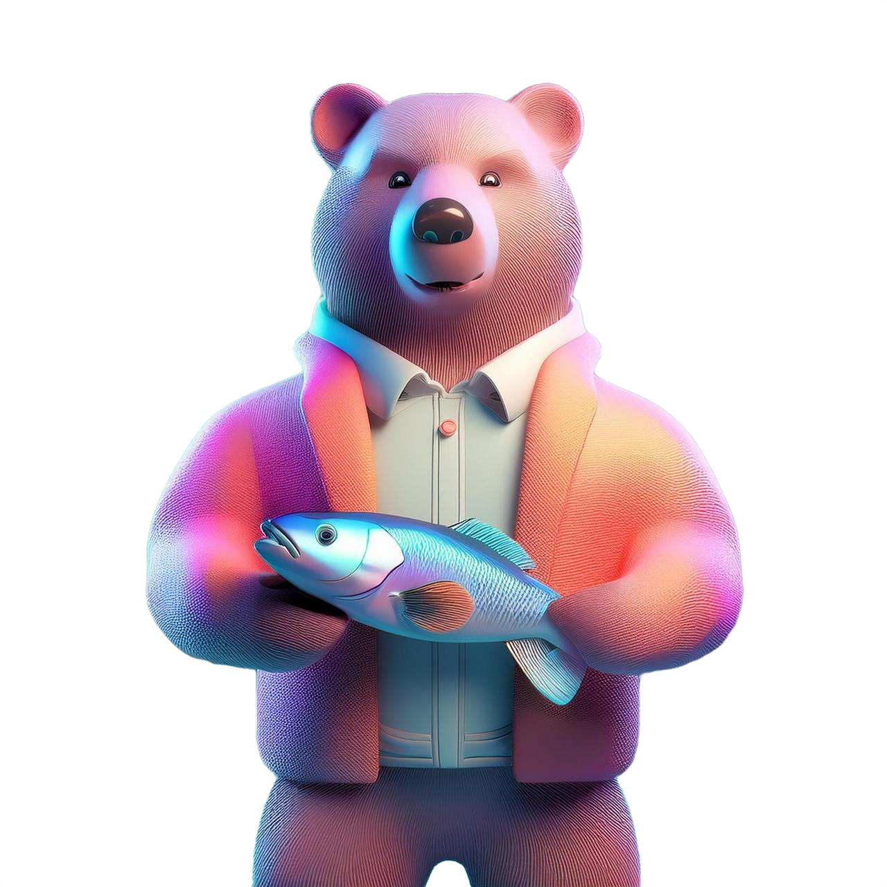 Large colorful teddy bear mascot holding a fish, wearing a jacket, representing the friendly nature of the casino