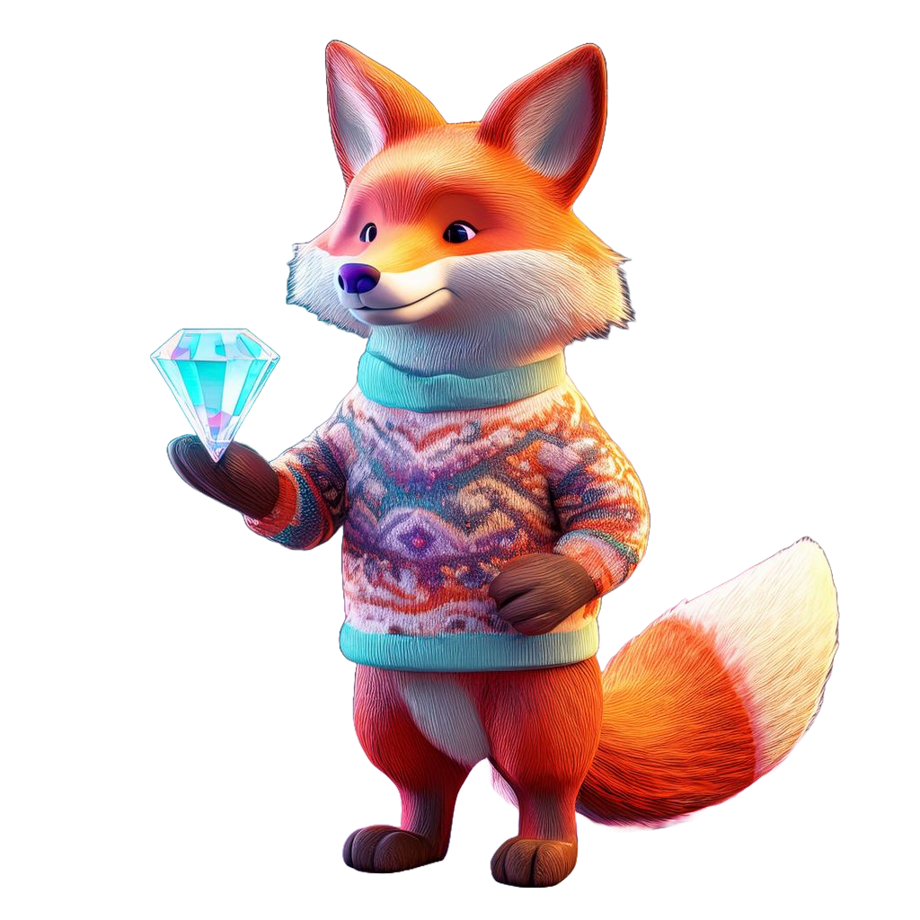 Fox mascot character holding a diamond